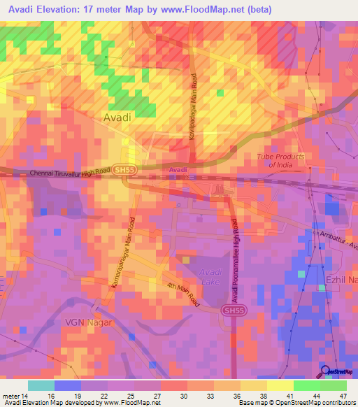 Avadi,India Elevation Map