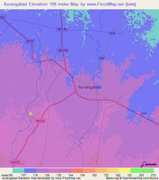 Aurangabad,India Elevation Map