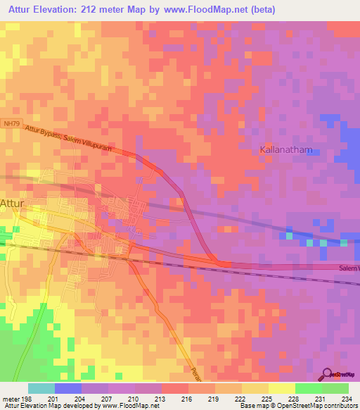 Attur,India Elevation Map