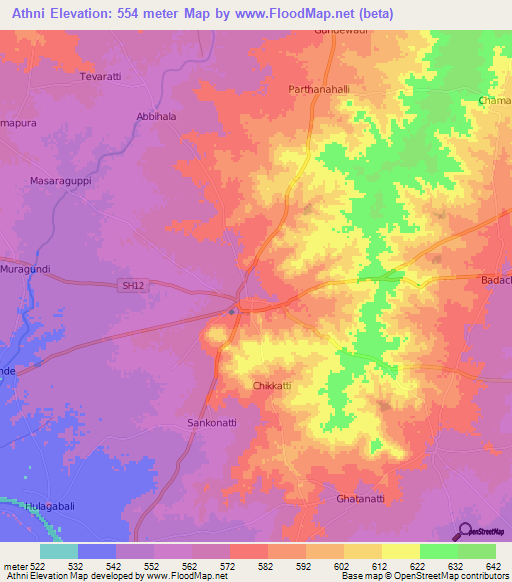 Athni,India Elevation Map