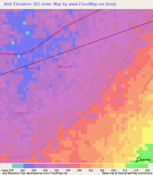 Ateli,India Elevation Map