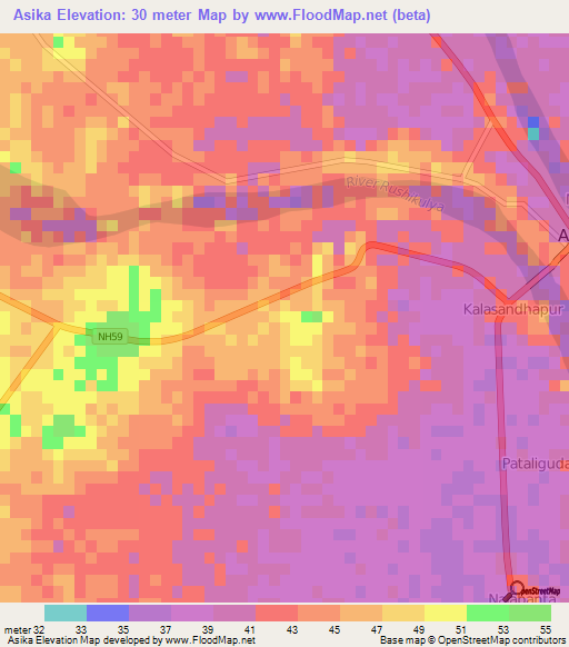 Asika,India Elevation Map