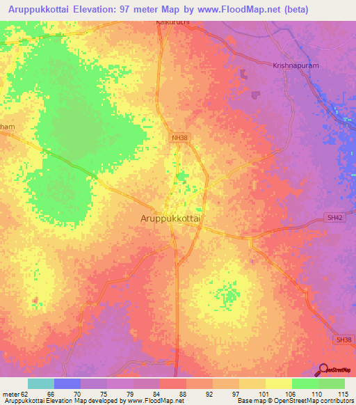 Aruppukkottai,India Elevation Map