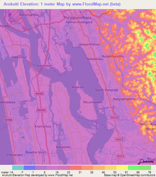 Arukutti,India Elevation Map