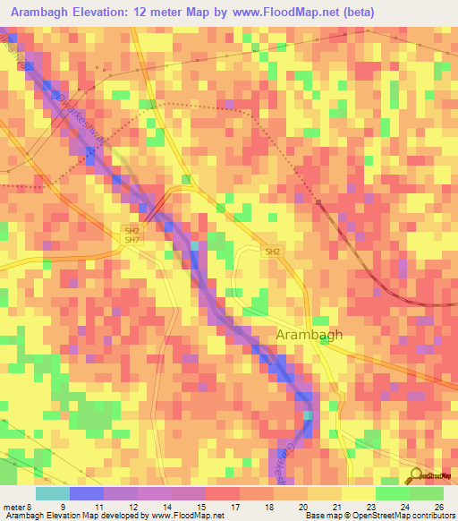 Arambagh,India Elevation Map
