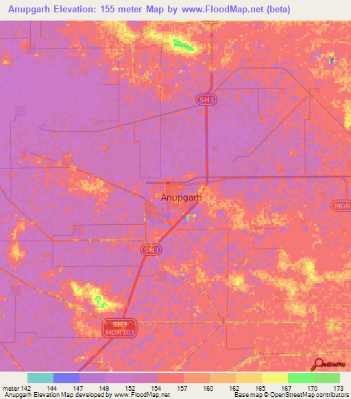 Anupgarh,India Elevation Map