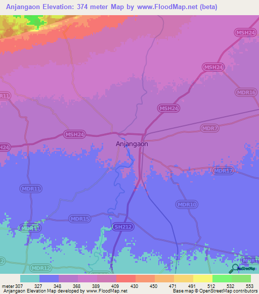 Anjangaon,India Elevation Map