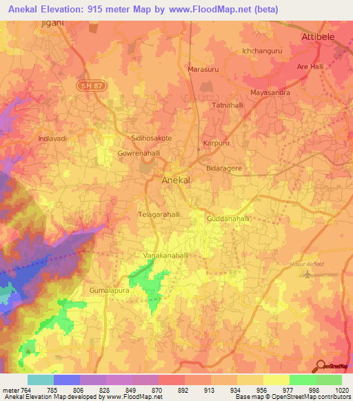 Anekal,India Elevation Map