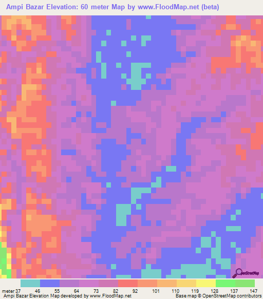 Ampi Bazar,India Elevation Map