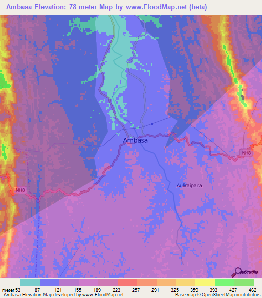 Ambasa,India Elevation Map