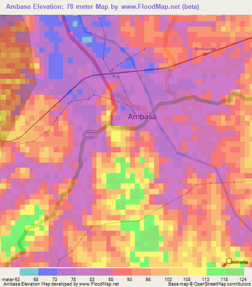 Ambasa,India Elevation Map