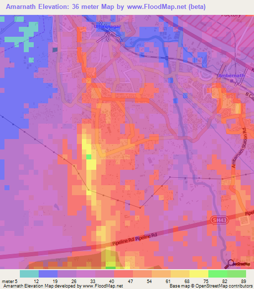 Amarnath,India Elevation Map