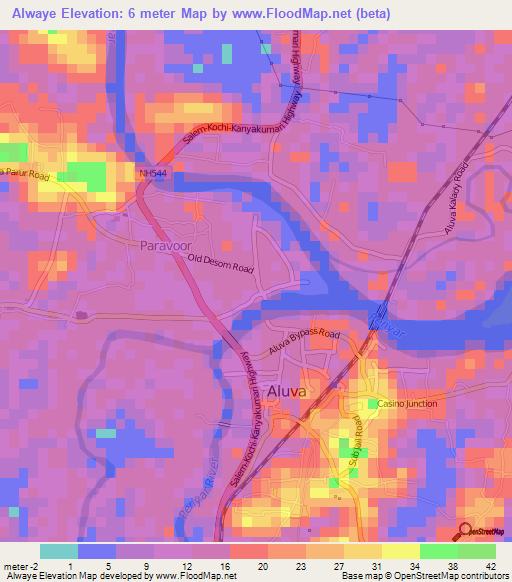 Alwaye,India Elevation Map