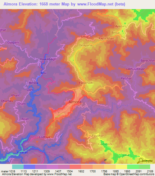 Almora,India Elevation Map