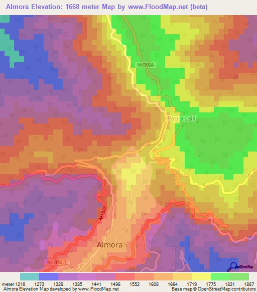 Almora,India Elevation Map