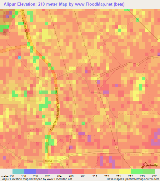 Alipur,India Elevation Map