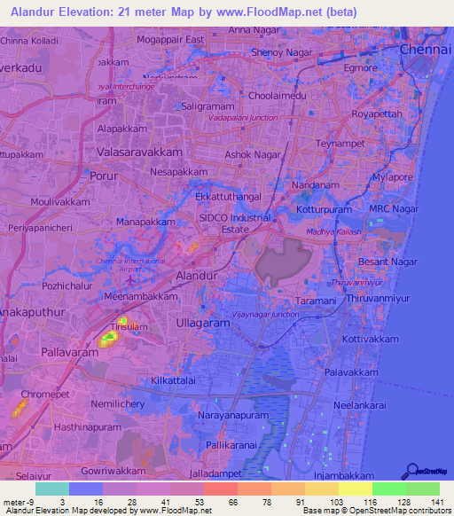 Alandur,India Elevation Map