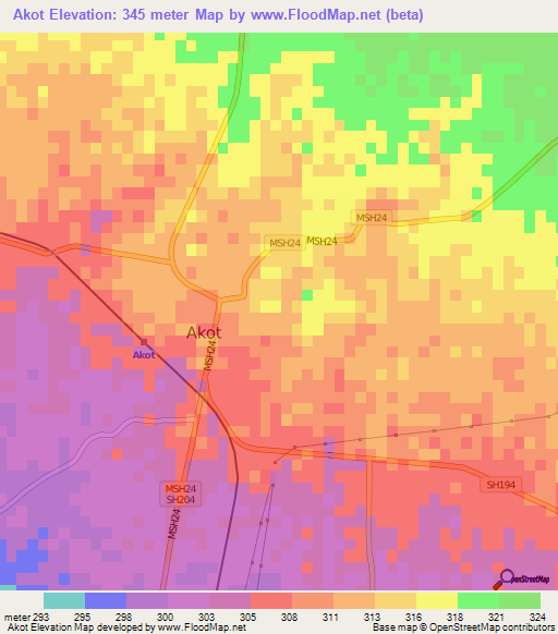 Akot,India Elevation Map
