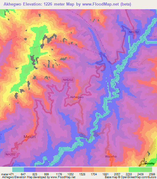 Akhegwo,India Elevation Map