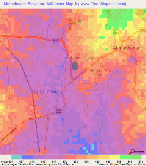 Ahmadnagar,India Elevation Map