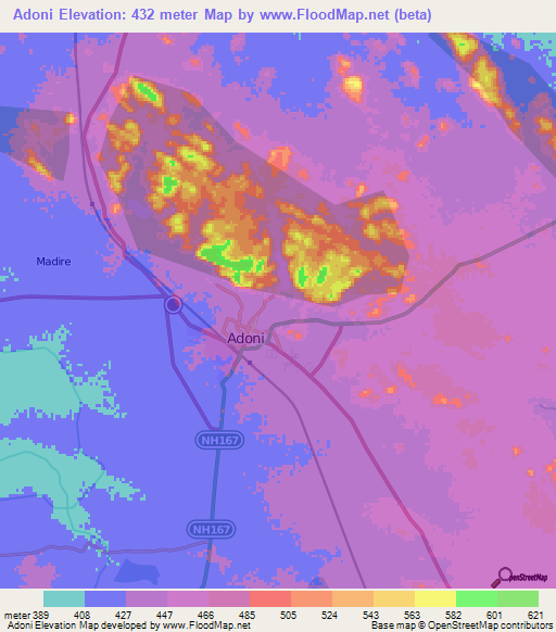 Adoni,India Elevation Map