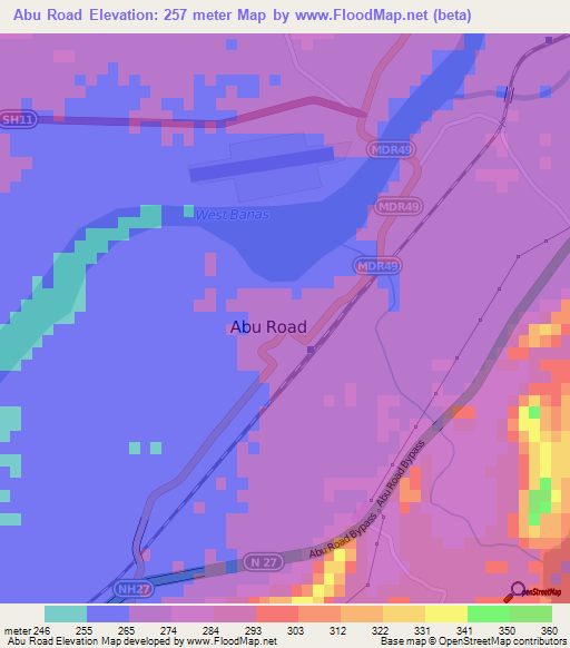 Abu Road,India Elevation Map