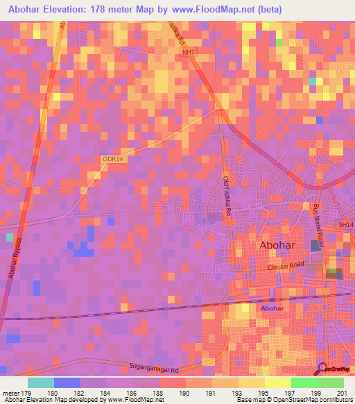 Abohar,India Elevation Map