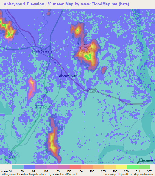 Abhayapuri,India Elevation Map