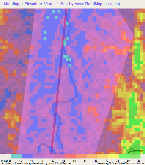Abdullapur,India Elevation Map
