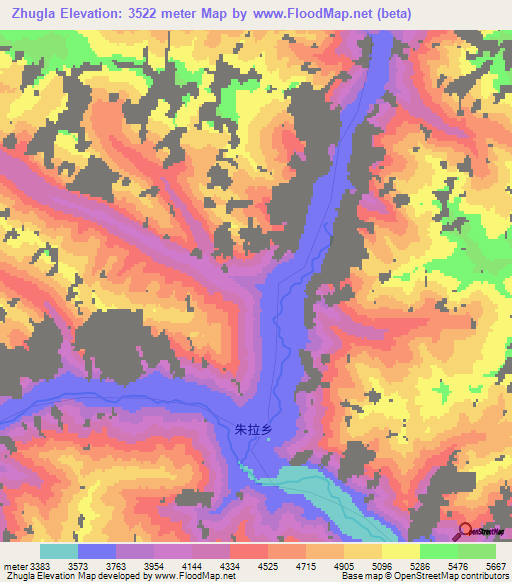 Zhugla,China Elevation Map
