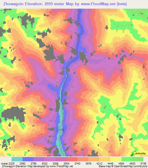 Zhowagoin,China Elevation Map