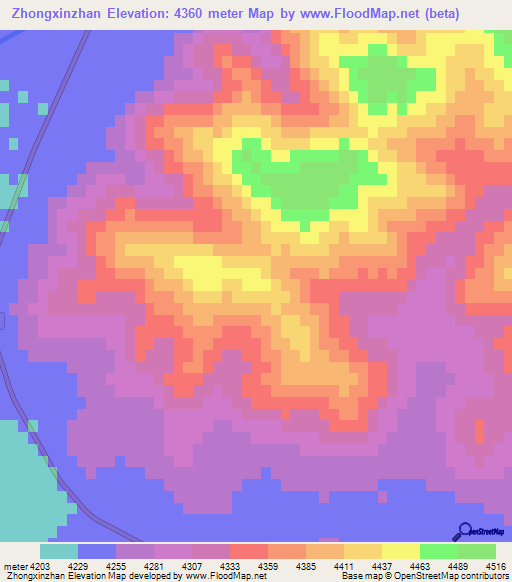 Zhongxinzhan,China Elevation Map