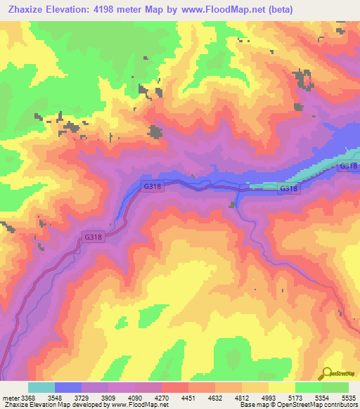 Zhaxize,China Elevation Map