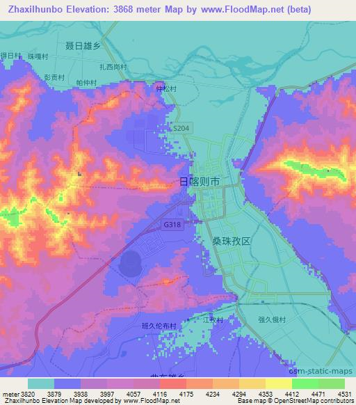 Zhaxilhunbo,China Elevation Map