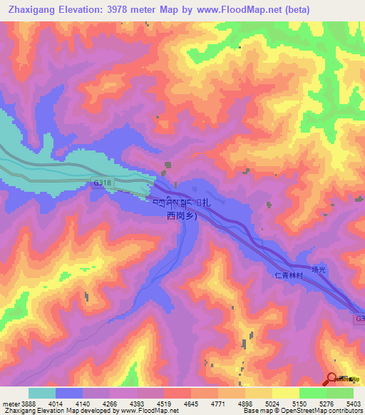Zhaxigang,China Elevation Map