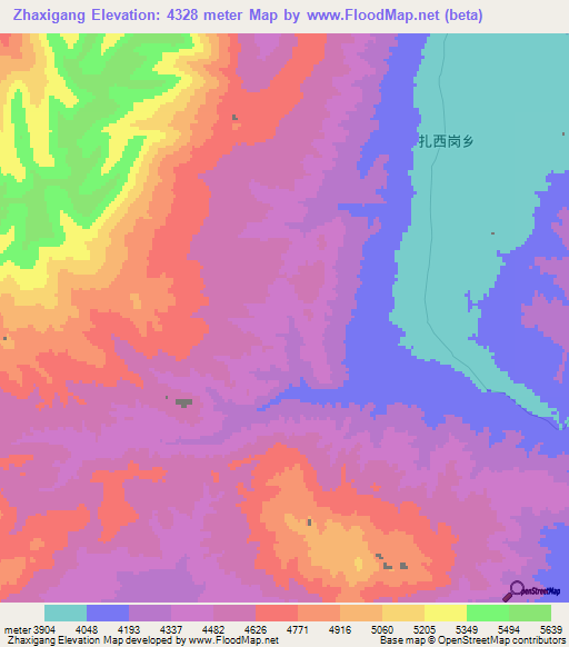 Zhaxigang,China Elevation Map