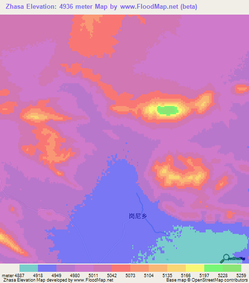 Zhasa,China Elevation Map