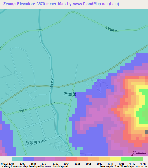 Zetang,China Elevation Map