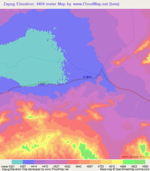 Zapug,China Elevation Map