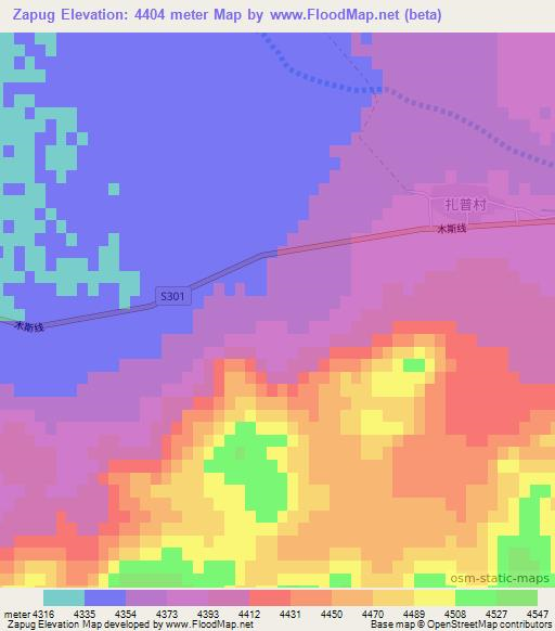 Zapug,China Elevation Map