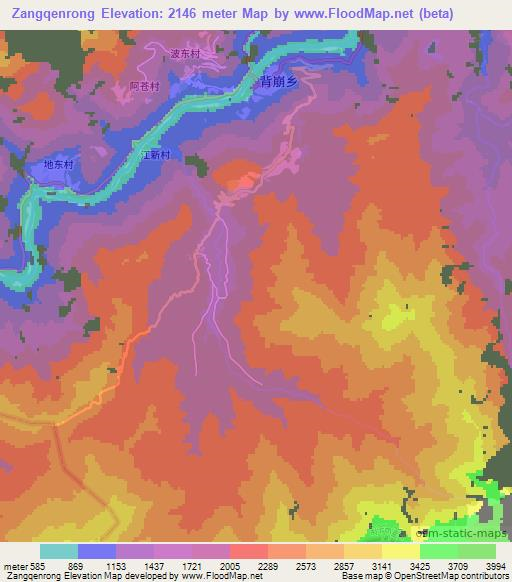 Zangqenrong,China Elevation Map