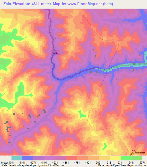 Zala,China Elevation Map