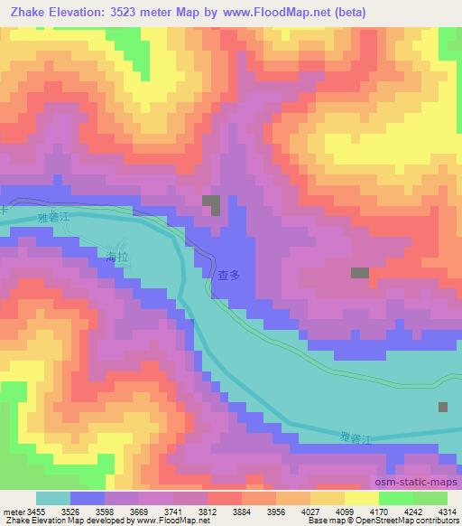 Zhake,China Elevation Map