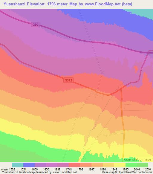 Yuanshanzi,China Elevation Map