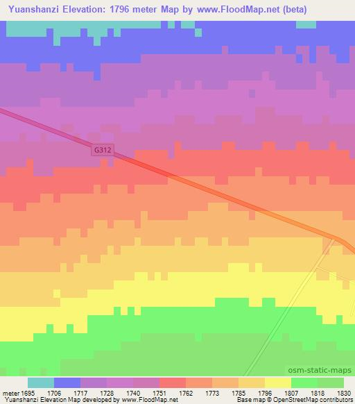 Yuanshanzi,China Elevation Map