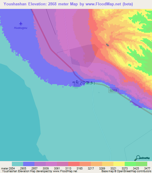 Youshashan,China Elevation Map