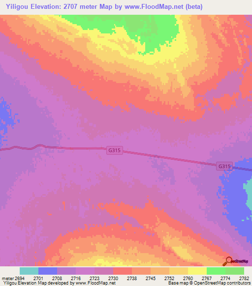Yiligou,China Elevation Map
