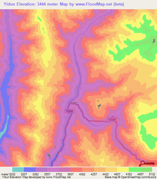 Yidun,China Elevation Map