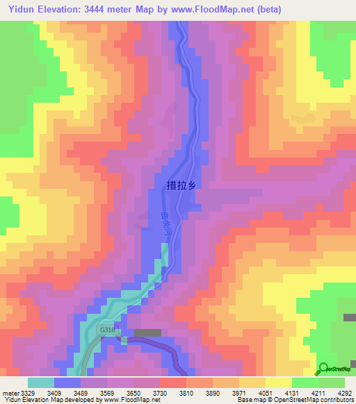 Yidun,China Elevation Map