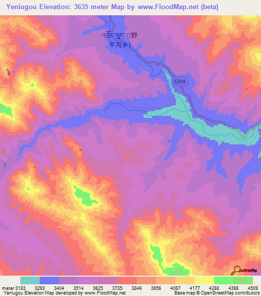 Yeniugou,China Elevation Map